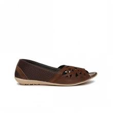 Brown Peep Toe Flat Shoes For Women-7500