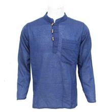 Royal Blue Wooden Buttoned Kurta Shirt For Men