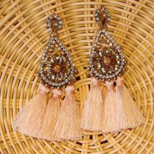 Creme Stone Fastening Tassel Earrings