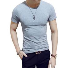 Summer Men's Solid T-shirt Cotton O-neck Short Sleeved T