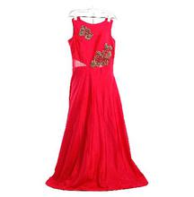 Red Silk and Net Floor Length Gown