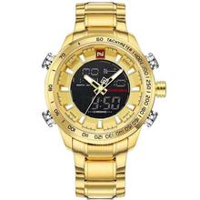 Naviforce NF9093M Black Dial/Golden strap Dual Time Watch For Men
