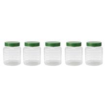 Square  6" Transparent Plastic Spice Jar with Green Lid -  Set Of 4