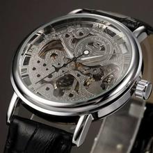 SEWOR SES023 Skeleton Hand Winding Mechanical Watch For Men - Silver/Black