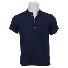 Navy Blue Solid Cotton Kurta Shirt For Men -  MKR5020