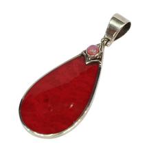 Red Oval Shaped Silver (92.5%  Sterling Silver) Pendant For Women