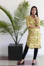 Yellow /white Round Neck Designed Kurti