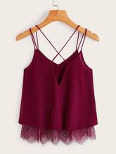 Solid Contrast Lace Criss Cross Cami Top