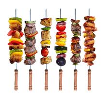 Stainless Steel Barbeque Skewers with Wooden Handle for Barbecue Grill, Barbecue String  BBQ Stick Needles(12 Pcs)