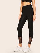 Solid Contrast Lace Skinny Leggings