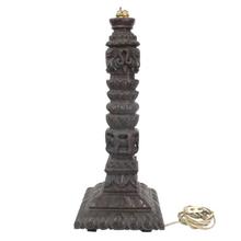 Brown Wooden Carved Lamp Stand