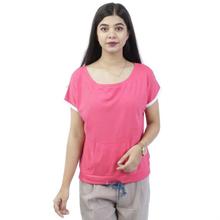 Magenta Pink Front Pocket Designed Half Sleeve T-Shirt For Women