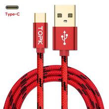 TOPK USB Type C Cable Fast Charging USB C Cable for Samsung Galaxy S9 S8 Oneplus 6 Nylon Braided Data Sync Type-C Phone Cable