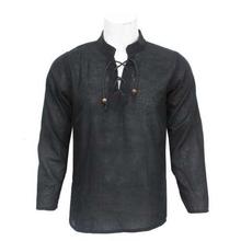 Black Front Laced Kurta Shirt For Men