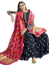 Stylee Lifestyle Navy Blue Chanderi Silk Embroidered Dress Material (2274)