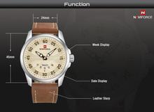 NAVIFORCE  Nf9124 Leather Waterproof Date Day Display Quartz Watch