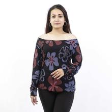 Black/Blue Floral Off Shoulder Top For Women