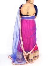 Saavya Design Embroidered  Pink Lehenga, Blue Choli And Blue Dupatta (Semi-Stitched)