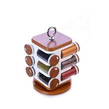 12-Jar Revolving Spice Rack Masala Box - Wooden Finish