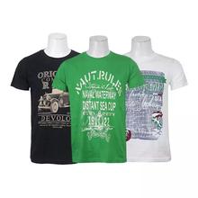 Pack of 3 Cotton Round Neck Printed T-Shirt For Men - Black/Green/White