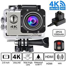 Action Camera, 4K Ultra HD 1080P WiFi Waterproof Mini Sport Cam with 16MP Remote Control 30M 170 Degree Wide Angle 2.0 Inch LCD 100 Feet Underwater with Accessories Kits and Rechargeable Battery