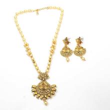 Golden Pearl Drop Necklace And Earrings Set For Women