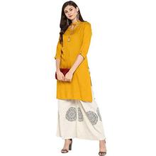 Janasya Women's Yellow Plain Rayon Kurta With Palazzo