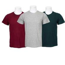 Pack Of 3 Plain 100% Cotton T-Shirt For Men- Maroon/Grey/Green