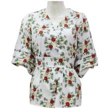 White Floral Printed Ruffled Sleeve Top For Women