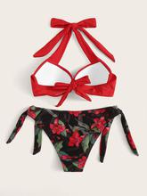 Twist Underwired Top With Random Floral Tie Side Bikini