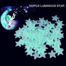 100 Pcs Stars Luminous Fluorescent Home Decor Wall Stickers- Sky Blue