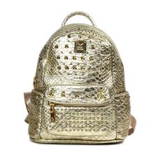 Golden Shiny Studded Backpack For Women