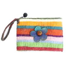 Multicolored Wool Flower Patched Wallet For Women