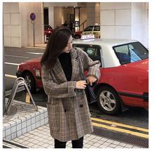 Plaid thick woolen coat women's autumn and winter mid-length