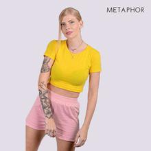 METAPHOR Yellow Solid Crop T-Shirt For Women - MT01Q