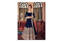 Embroidered Semi Stitched Gown With Dupatta Set For Women-Blue