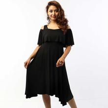 Black Cotton Mix Off-Shoulder Dress-WDR5197