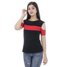 Black Cotton Two Toned T-Shirt For Women-WTP4780