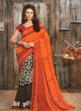 DESIGNER SAREES S16110- Georgette - Maroon/ Orange & Black