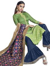 Stylee Lifestyle Green Satin Embroidered Dress Material (2280)
