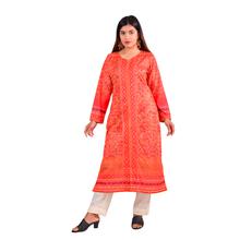 Paislei Orange digital prited Kurti with gold patterns For Women - AW-1920-91