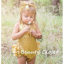 Baby Sequin Romper Newborn Sunny Suit Gold Peach Mint