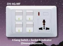 4 Gang Switch With Socket + Indicator (Dimmer Provision) - Premium Switches