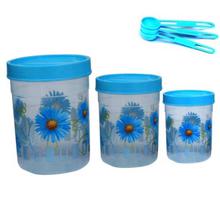 3 Piece Set Plastic Long Spice Jar - Transparent/Blue