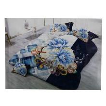 White/Dark Blue Floral Printed 5D Bed Set With Duvet Cover