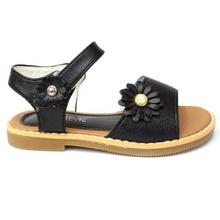 Black Flower Patched Sandals For Girls