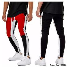 Hifashion - Red Striped Men's Summer Joggers with Side Zipper On Legs