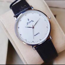 Supa White Round Dial Leather Strap Casual Watch For Unisex