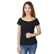 Black Boat Neck T-Shirt For Women (WTP4697)