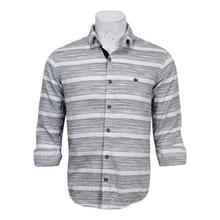 Grey/White Striped Cotton Full Sleeve Shirt For Men